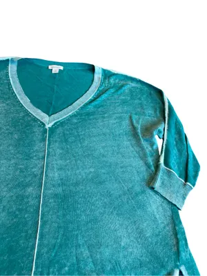 Sundance Teal Mint Trim V Neck Cotton Sweater Sleeve Oversized Medium Women's thumbnail 7