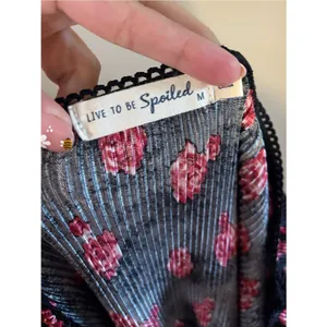 Black Midi Skirt with Red and Pink Floral Print Size Medium thumbnail 5