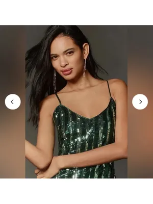 Anthropologie Maeve Green Sequin Stripe Midi Dress thumbnail 2