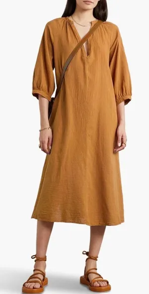 HONORINE Bianca Brown Cotton Gauze Midi Dress Small thumbnail 1