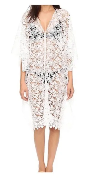 Yumi Kim White Sheer Lace Tulum Tunic Swim Cover Up Batwing Women‎ Size XS New thumbnail 1