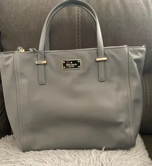 Kate Spade Gray Nylon Tote Bag Gold Hardware Double Handle Shoulder Bag EUC thumbnail 1