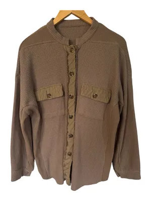 CHOU YATOU Button Down Waffle Knit Shacket Brown Size L thumbnail 1