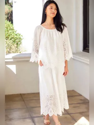 Karen Kane white 💯 cotton elastic waist skirt with eyelet detail. Size MP. NWT. thumbnail 6