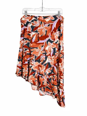 NWT Nine West Floral Asymmetrical Midi Skirt Women’s Large Rayon Ruffle Hem thumbnail 3