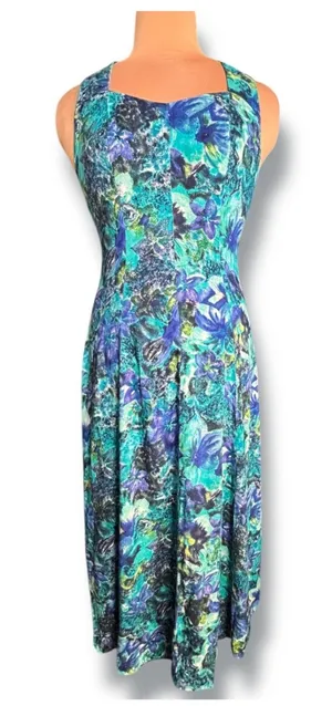 90s‎ All That Jazz Floral Maxi Dress Open Cross Back Blue Green Romantic Fairy thumbnail 1