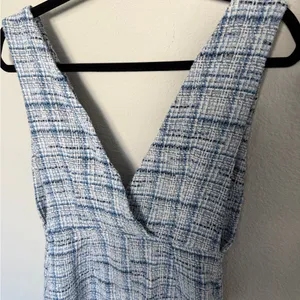 ZARA Blue and White Tweed Plaid Pinafore Mini Dress Medium Double Breasted thumbnail 13