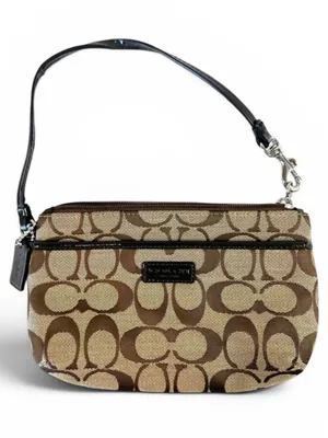 Coach Brown Tan Jacquard Canvas Monogrammed Signature Cs Zip Wristlet No F51685 thumbnail 1