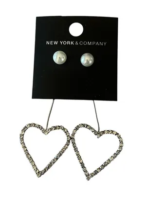 New York & Company White Pearl Studs with Crystal Heart Drop Earrings thumbnail 1