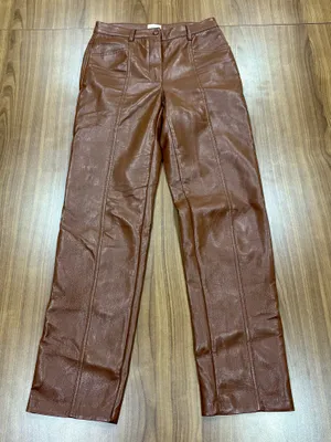 Aritzia Wilfred Rebel Vegan Leather Pants - High Rise Straight Leg Brown Size 2 thumbnail 1