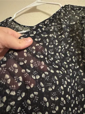 J. Crew Navy Floral V-Neck Puff Sleeve Blouse thumbnail 3