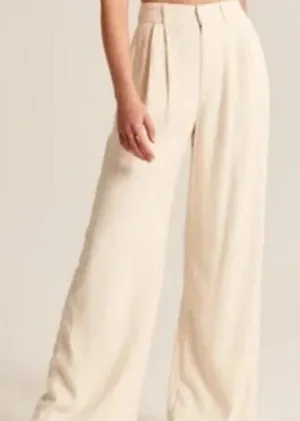 Abercrombie & Fitch Cream High Rise Pleated‎ Wide Leg Trouser Pants thumbnail 1