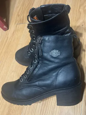 Women 9.5 Harley-Davidson Annetta black Leather mid heel combat style Boots thumbnail 3