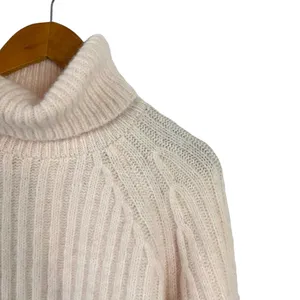 Zara Cream Light Pink Wool Alpaca Blend Ribbed Knit Turtleneck Sweater Medium thumbnail 5