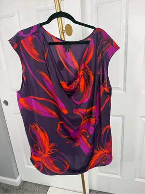 Worthington Woman 3X Purple Floral Cowl Neck Blouse Top NWOT thumbnail 2