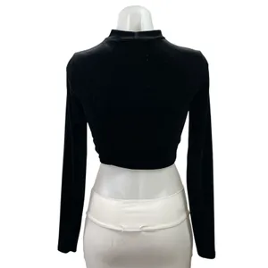 Forever 21 Women's Black Velvet Velour Mock Neck Long Sleeve Crop Top Size S thumbnail 3