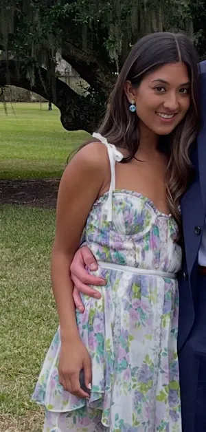 Floral Tie-Shoulder Sundress in Pastel Lavender & Green thumbnail 1