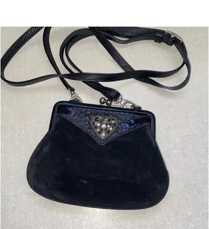 BRIGHTON Mini Purse Bag Rhinestone Heart Black Suede Leather Crossbody thumbnail 14