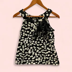 Cute vintage 90’s breezy cotton tie collar high neck sleeveless blouse AB Studio thumbnail 3