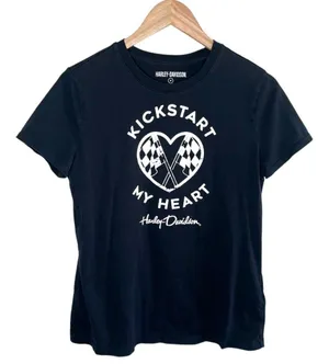 Harley-Davidson Womens Medium Black Tee "Kickstart My Heart" Top thumbnail 1