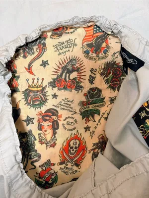NWT Ed Hardy Drawstring Cargo Pants Grey Low Rise Butterflies Phoenix Graphic M thumbnail 9