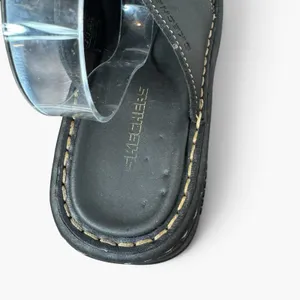 Vintage Y2K Skechers Black Leather Chunky Platform Slide Sandals Size 6 Grunge thumbnail 9