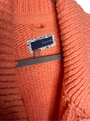 Corral ✨ NWT Pilcro Anthropologie Chunky Knit Cardigan‎ Size M Coral Collared Sweater ✨ thumbnail 7