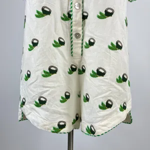 NWOT Farm Rio Linen Blend Coconut Embroidered Romper Green and Ivory Size M thumbnail 6