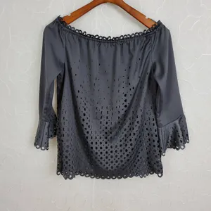 Banana Republic Women's Black Small Blouse Boat Neck Trumpet Sleeve‎ thumbnail 2