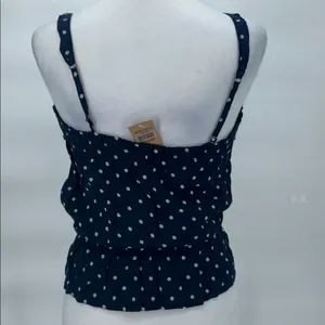 New Hollister Polka Dot Lace Cami Top Navy Blue Button Front Size Medium thumbnail 4