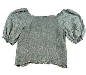 LOFT Women's Green Polka Dot Elastic waist Short sleeve shirt. Size M thumbnail 3