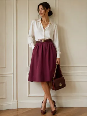 Vintage 1970s Gucci 100% Wool Burgundy A-Line Skirt Made in Italy S thumbnail 3