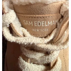Sam Edelman Wess Cozy Suede Faux Shearling Sneakers Sesame Tan Beige 8.5M thumbnail 9