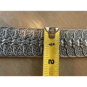 Belt OSFM Metal Silver Tone Elastic Stretch Oval Buckle w/ Enamel & Bling Vtg thumbnail 15