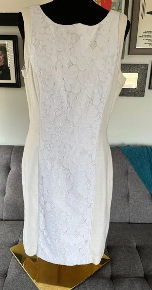 Lilly Pulitzer "Idola" White Lace-Panel Sheath Midi Dress size 12 thumbnail 1