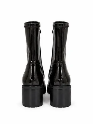 Slowline Black Patent Leather Lug Sole Square Toe Chunky Heeled Ankle Boots NWOT thumbnail 5