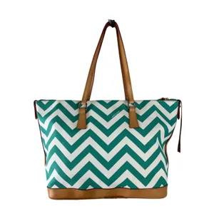 Dooney & Bourke Chevron Tote Bag Teal White Leather Trim Shoulder Bag & Wristlet thumbnail 2