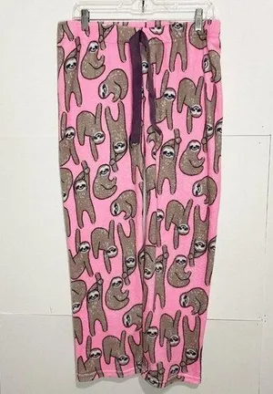 Coco Lounge Women’s Fleece Sweat Joggers Pants Size Medium (32x29) Pink Sloths thumbnail 1