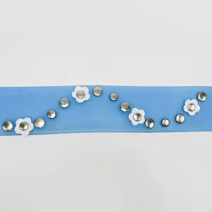 Vintage 90s Blue Floral PVC Plastic Belt thumbnail 4