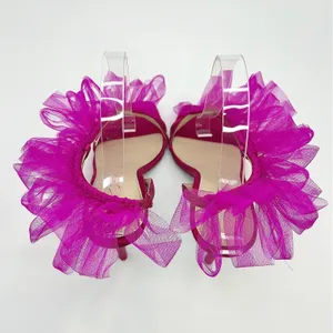 Betsey Johnson Devon Pink Tulle Ruffle Heels Sandals 7.5 Wedding Party‎ Barbie thumbnail 8