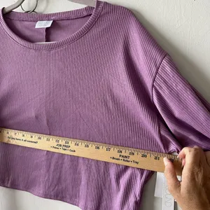 NEW Abound 𝅺RIBBED Cropped boxy tee top Long Sleeve Purple MEDIUM thumbnail 6