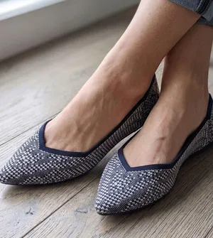 Rothy's Navy and White Houndstooth The Point Knit Ballet Flats thumbnail 1