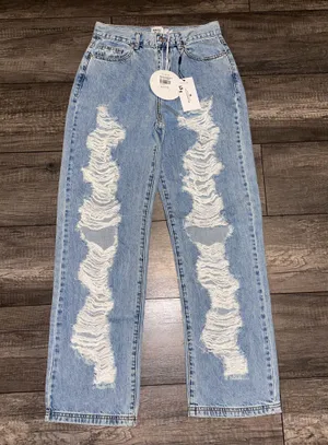 Princess Polly Ripped Denim Jeans High-Waisted thumbnail 1