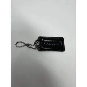 Coach Patent Leather Logo Hangtag Replacement Charm Black Silver Chain Unisex OS thumbnail 2