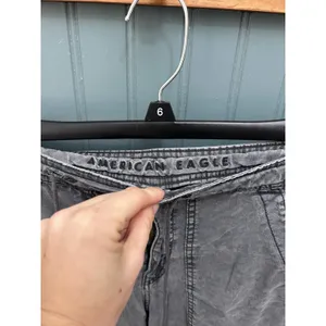 American Eagle Baggy Wide Leg Cargo Pants Washed Grey‎ Size 2 Regular Stretch thumbnail 2