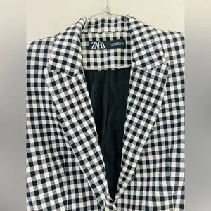 ZARA BLACK SINGLE BREASTED LAPEL COLLAR GINGHAM CROPPED BLAZER SIZE Med thumbnail 8