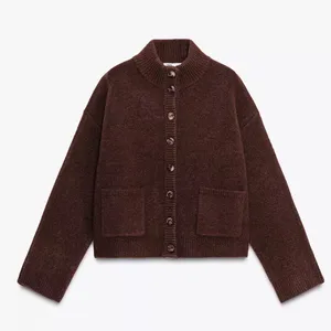 Zara NWT brown button front knit sweater cardigan bomber jacket thumbnail 9
