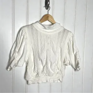Free People Ivory Cropped Snap Back Sweater Top 457 thumbnail 2