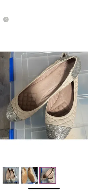Vince Camuto Quilted Ballet Flats Cream Silver Glitter Cap Toe Size 10 thumbnail 4