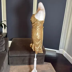 Women’s Gold Sequined Short Homecoming Dress Ruffle Hem Corset Back Size 4 NWOT thumbnail 6